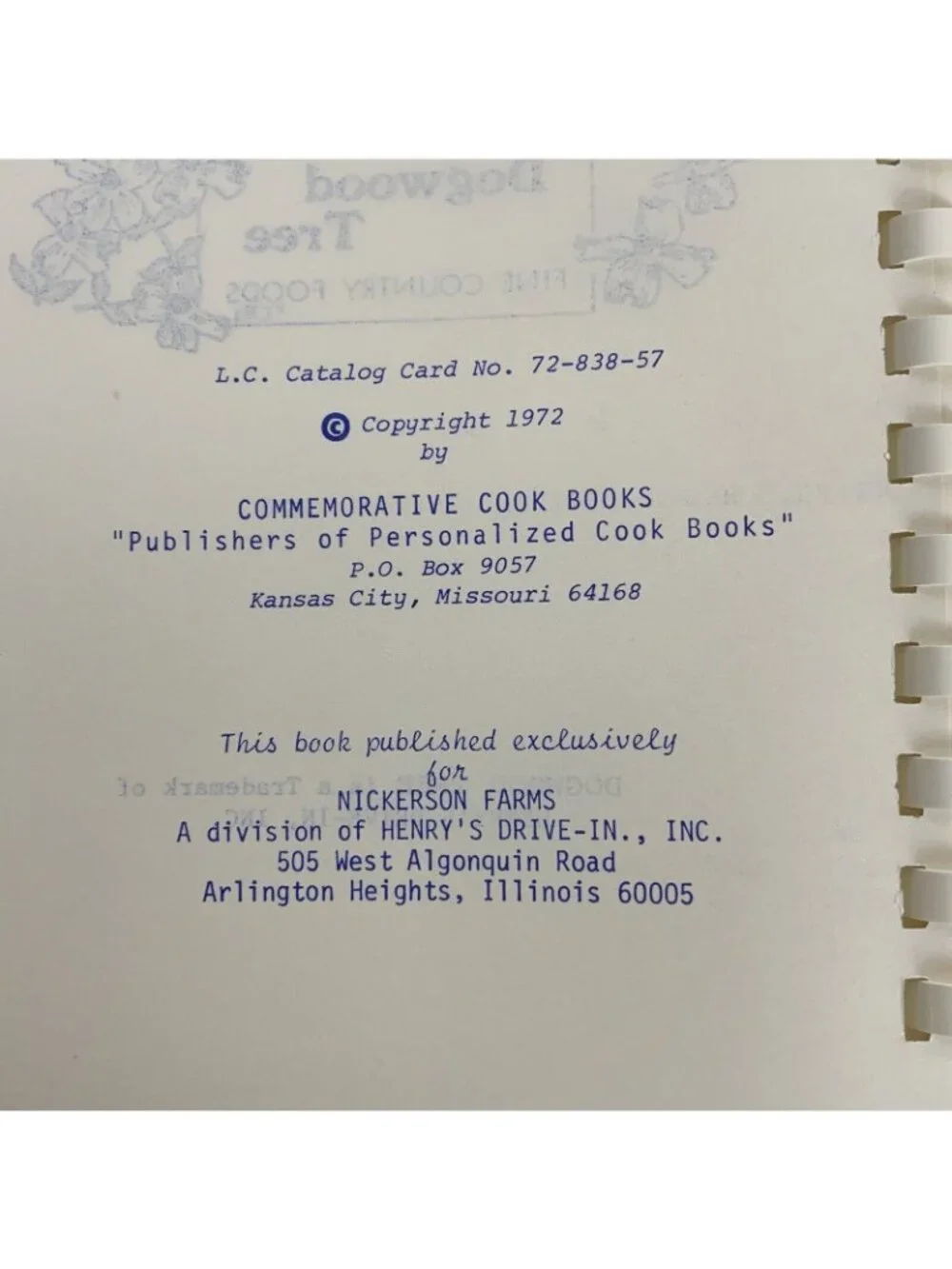 A Honey of a Cookbook Honey Recipes Henrys Drive In Dogwood Tree 1972 Spiral